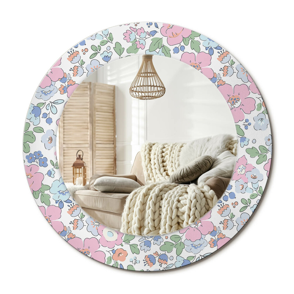 Kulaté dekorační zrcadlo barevné květy