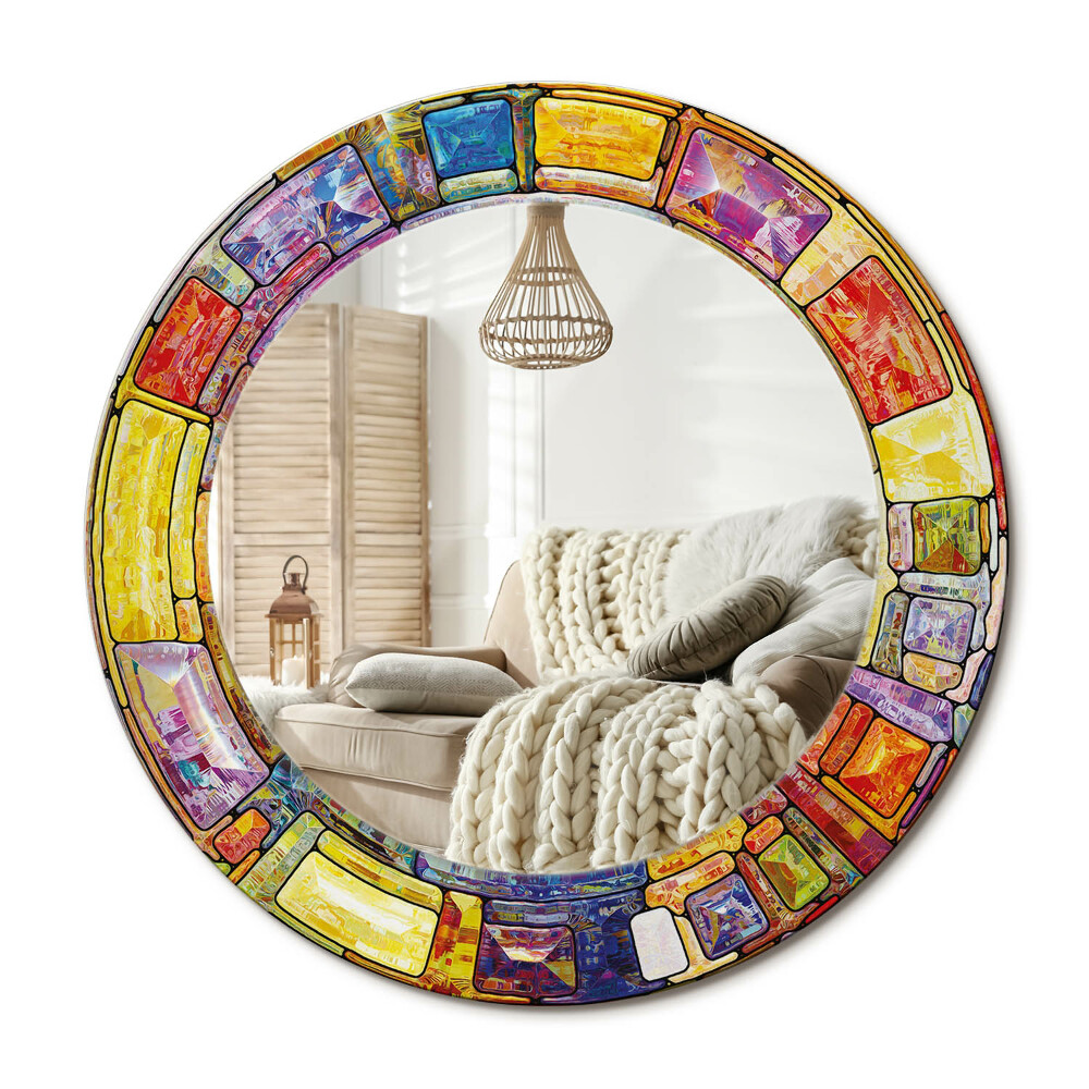 Kulaté zrcadlo rám s potiskem Barevné vitráže