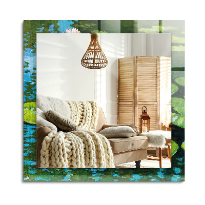 Obdélníkové zrcadlo rám s potiskem Jezírko s lekníny