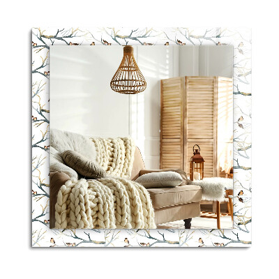 Obdélníkové dekorační zrcadlo na zeď Ptáci na větvích