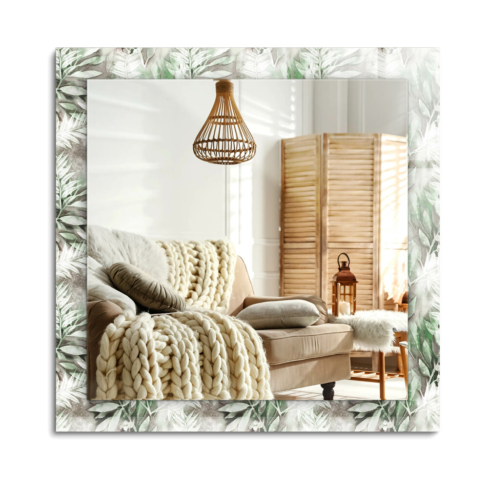 Obdélníkové dekorační zrcadlo na zeď Vzor zelené listy