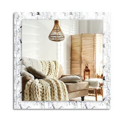 Obdélníkové dekorační zrcadlo na zeď Jeřáby a bambusy