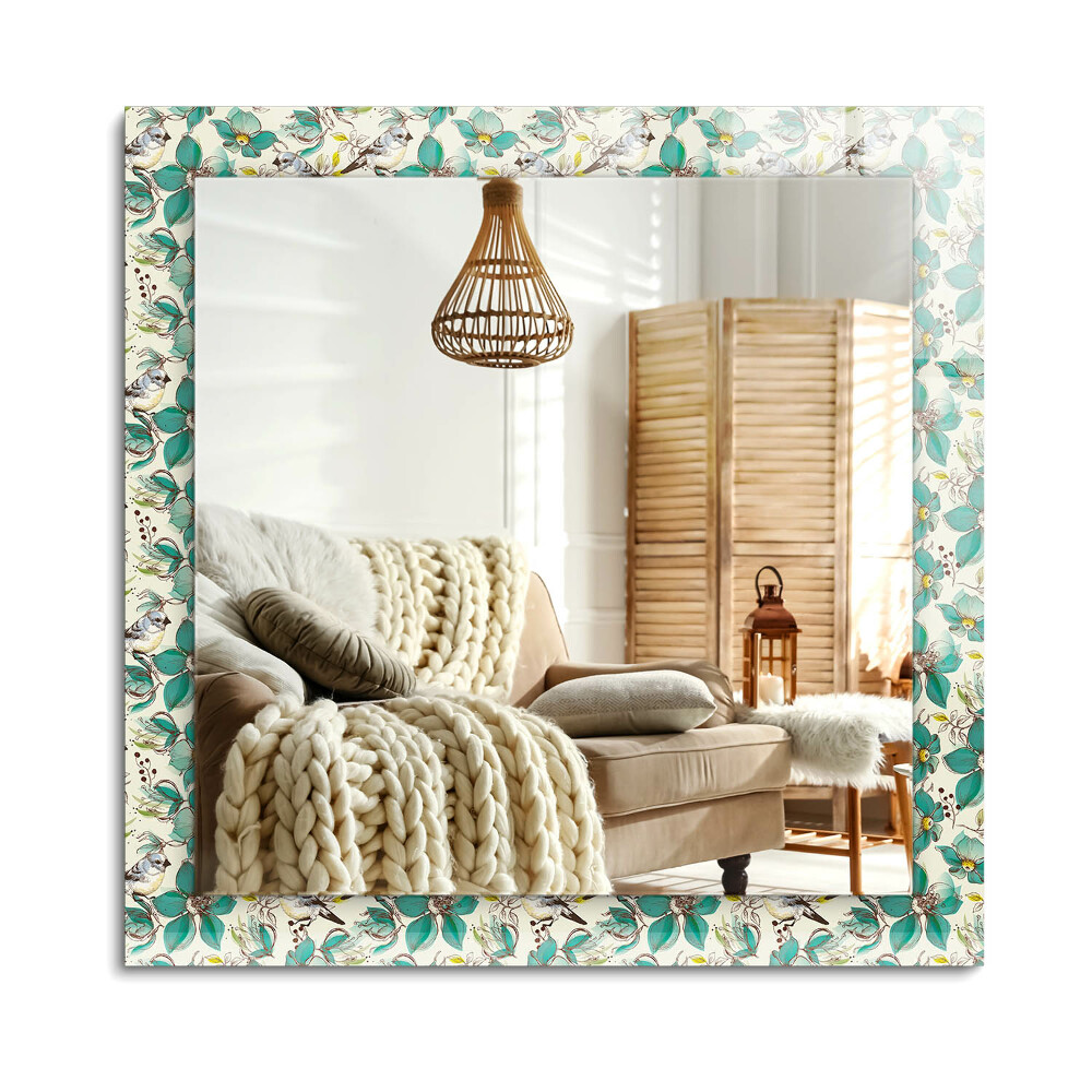 Obdélníkové zrcadlo rám s potiskem Ptáci a květiny