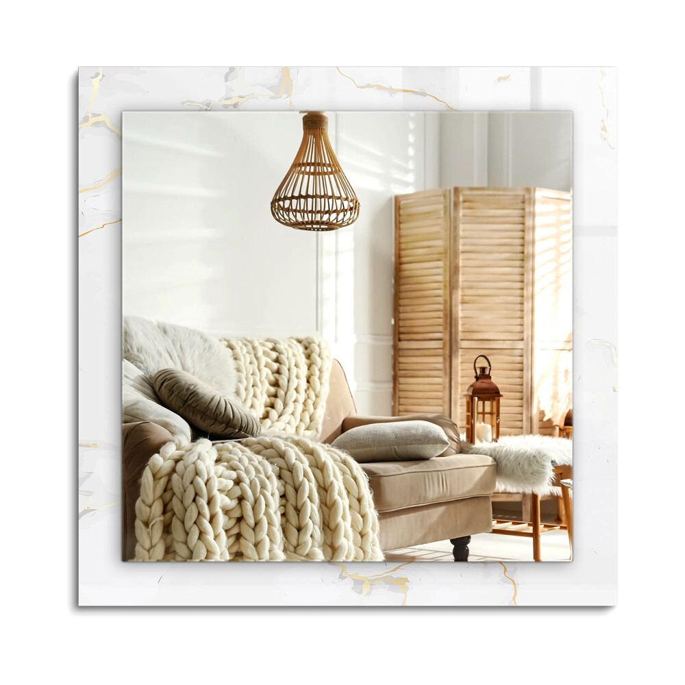Obdélníkové zrcadlo rám s potiskem Bílý mramorový vzor