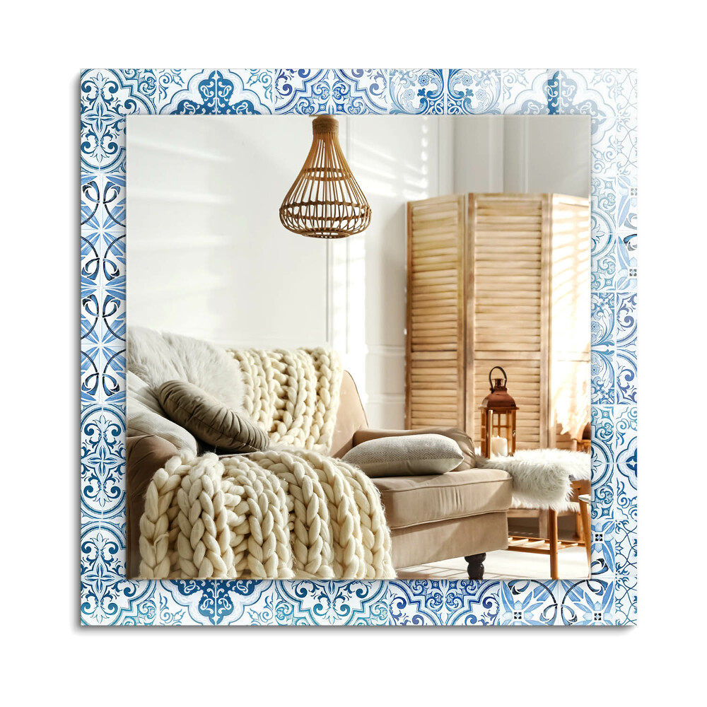 Obdélníkové dekorační zrcadlo na zeď Modré dekorativní dlaždice