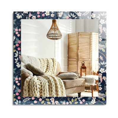 Obdélníkové zrcadlo rám s potiskem Květiny listy ptáků