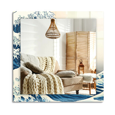 Obdélníkové zrcadlo rám s potiskem Velká vlna u Kanagawy