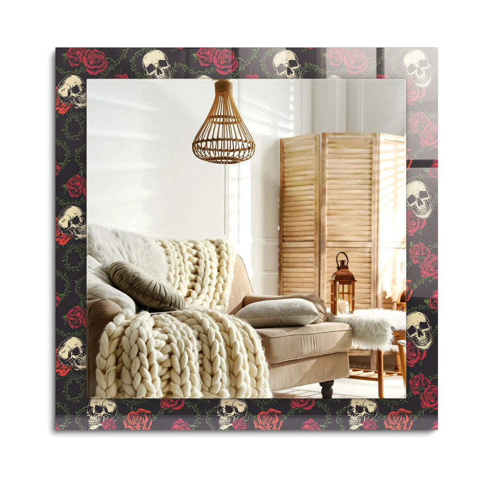 Obdélníkové dekorační zrcadlo Lebky růže trny