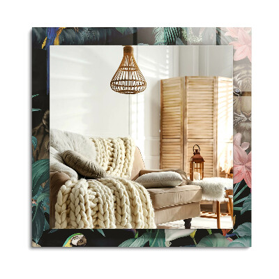 Obdélníkové dekorační zrcadlo na zeď Tygři papoušci džungle