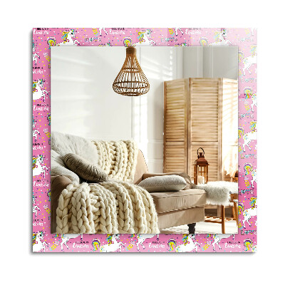 Obdélníkové zrcadlo rám s potiskem Jednorožci duhové srdce