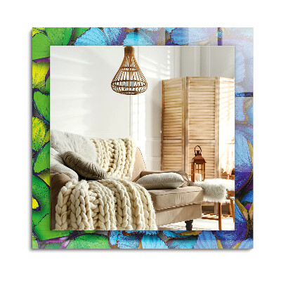 Obdélníkové dekorační zrcadlo Modré a zelené motýly