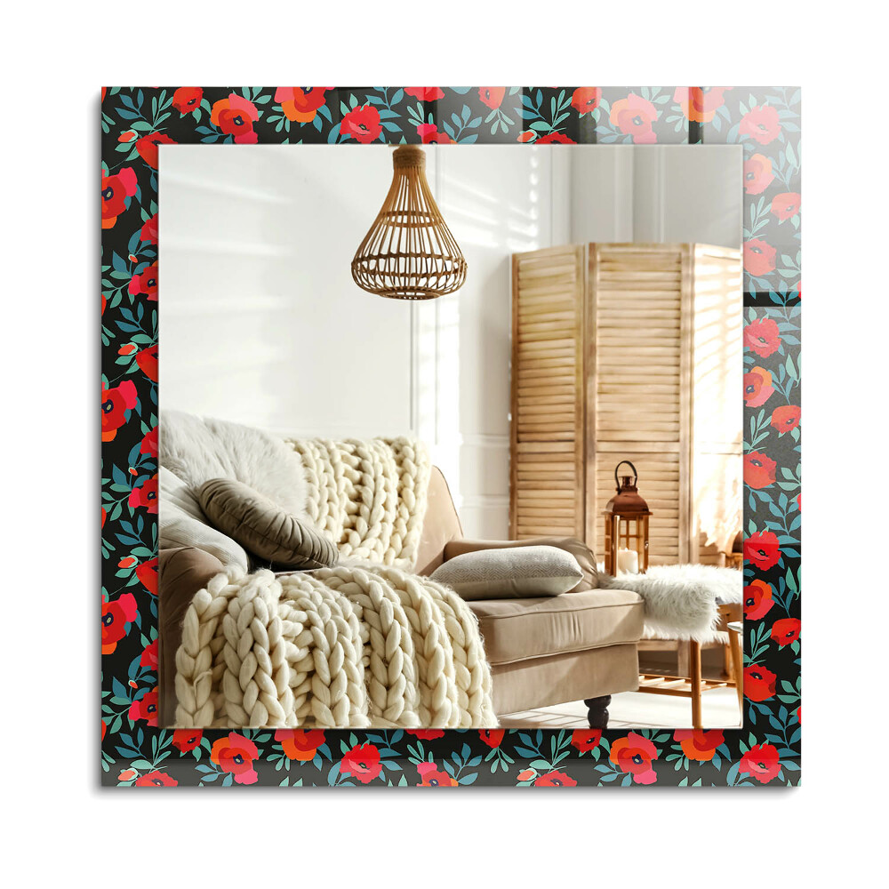 Obdélníkové dekorační zrcadlo na zeď Vlčí máky