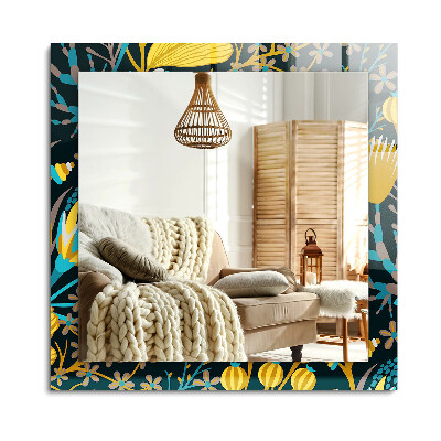 Obdélníkové zrcadlo rám s potiskem Květiny listy vzory