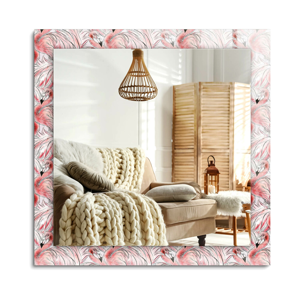 Obdélníkové dekorační zrcadlo na zeď Růžoví plameňáci