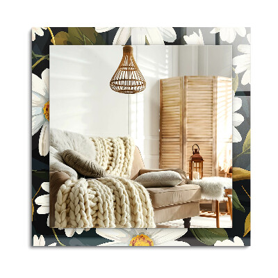 Obdélníkové dekorační zrcadlo na zeď Listy bílé sedmikrásky