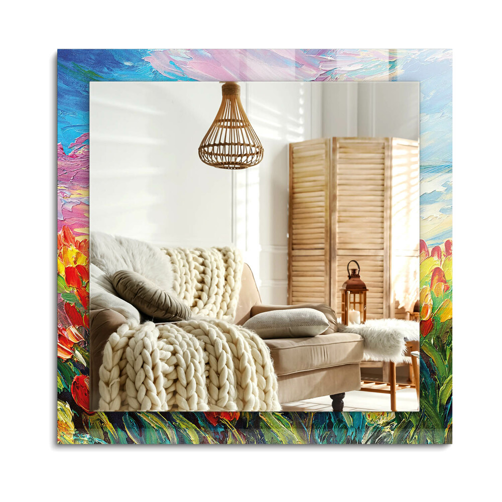 Obdélníkové dekorační zrcadlo na zeď Tulipánové pole