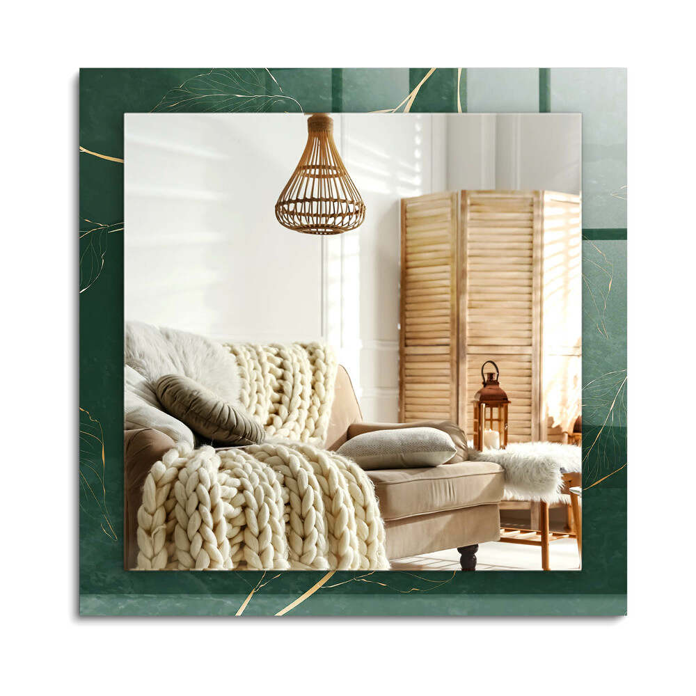 Obdélníkové zrcadlo rám s potiskem Zelené listy zlaté