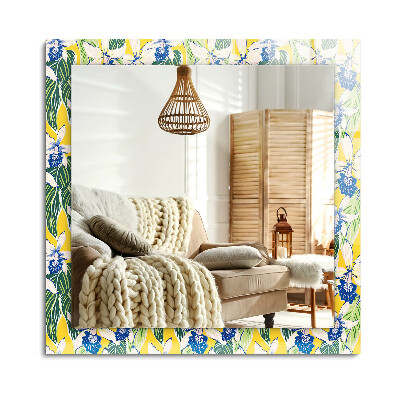 Obdélníkové dekorační zrcadlo na zeď Květiny a listy