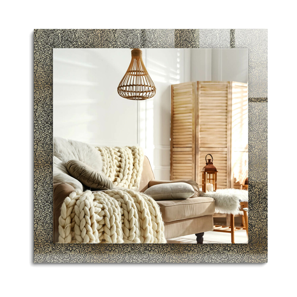 Obdélníkové zrcadlo rám s potiskem Zlatý ornament vzor