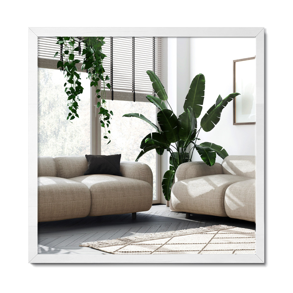 Vkusné obdélníkové zrcadlo s bílým rámem