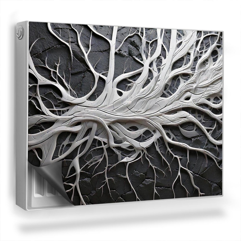 Magnetický kryt na radiátor Bílý vzor připomínající větve a kořeny