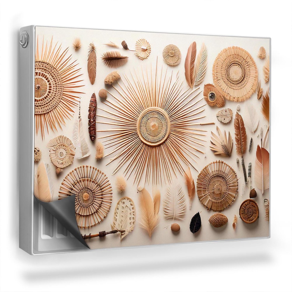 Magnetický kryt na radiátor Boho symboly peří rostlinné prvky