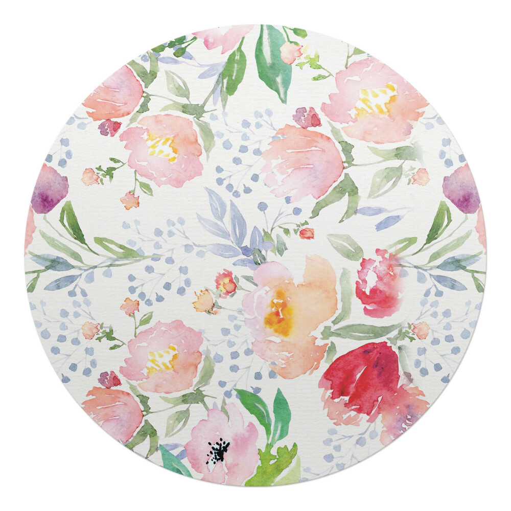 Podložka pod židli kulatá Květinový akvarelový vzor