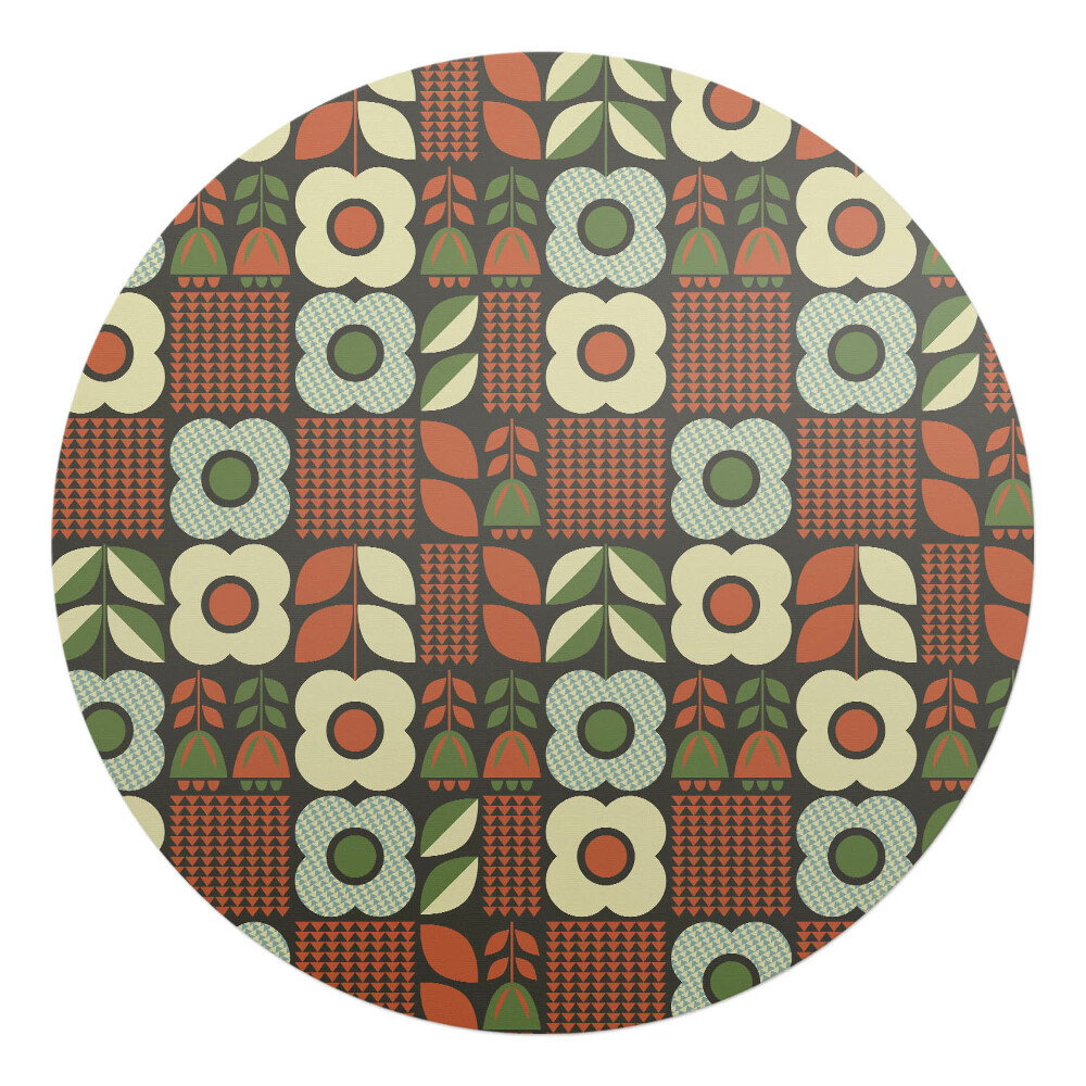 Podložka pod křeslo kulatá Retro květiny a listy