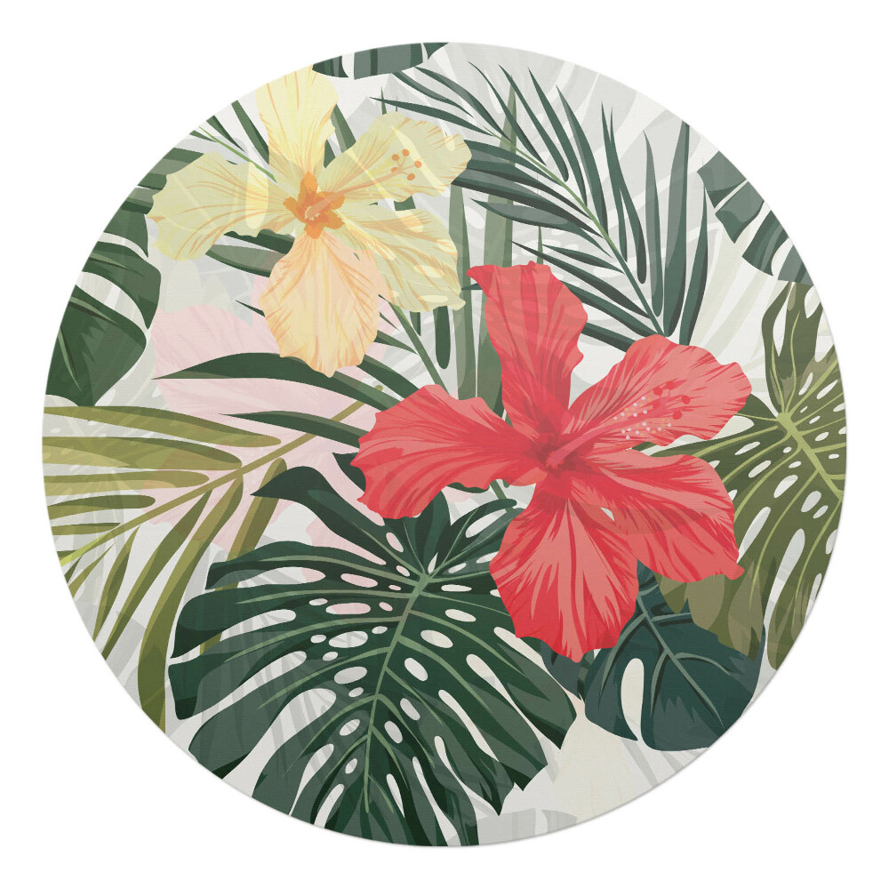 Podložka pod křeslo kulatá Listy tropických květin