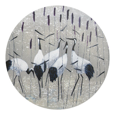 Ochranná podložka na podlahu kulatá Jeřábi v rákosí