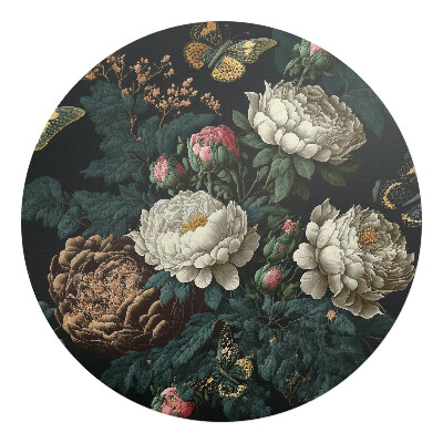 Ochranná podložka na podlahu kulatá Květiny a motýli