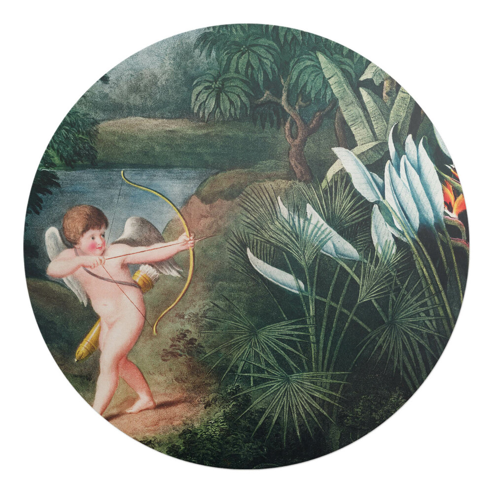 Podložka pod židli kulatá Amor mezi květinami