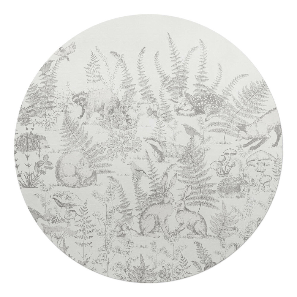Ochranná podložka na podlahu kulatá Lesní zvířata a kapradiny