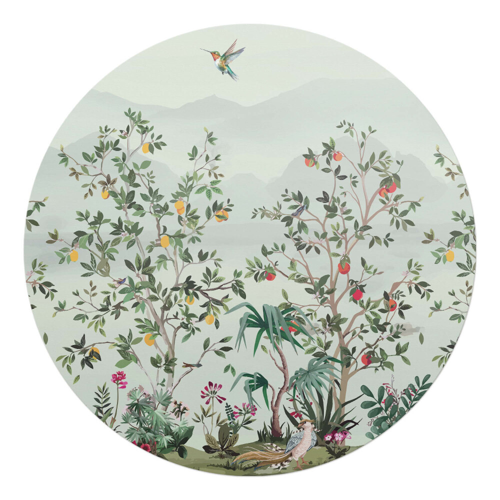 Podložka pod židli kulatá Exotické ptáky mezi stromy