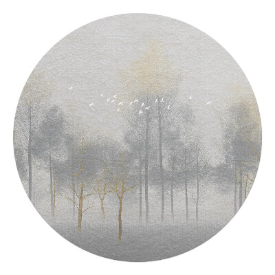 Podložka pod židli kulatá Mlžný les s ptáky