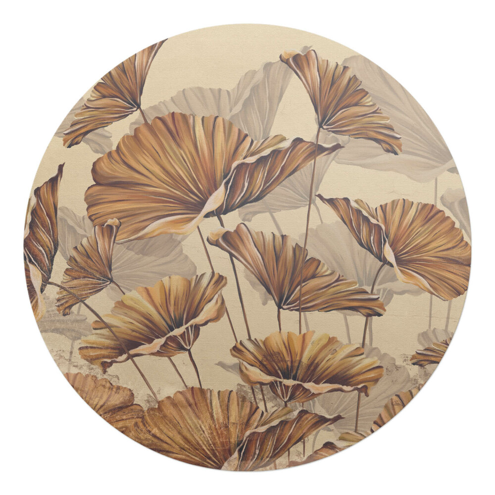 Ochranná podložka pod židli kulatá Květiny v sépiovém odstínu