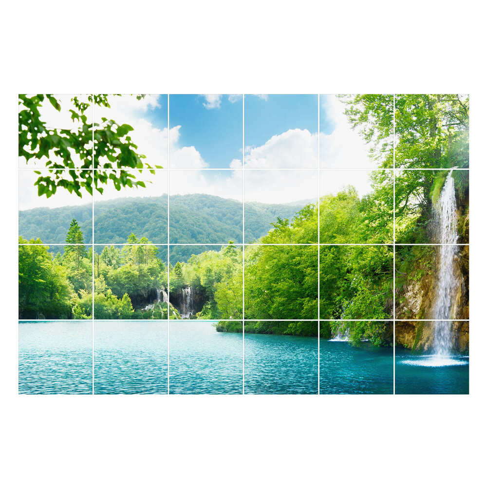 Samolepka na dlaždice Vodopády v zelené krajině