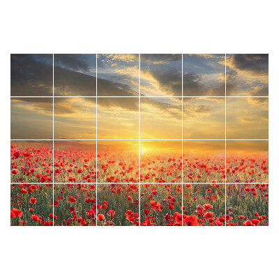 Nálepka na dlaždice Květinová krajina při západu slunce