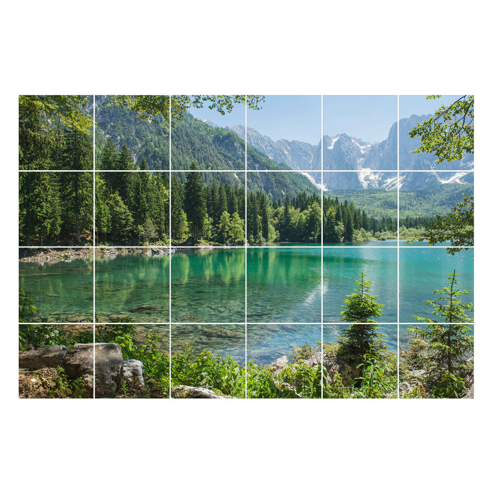 Samolepka na dlaždice Horská krajina s jezerem