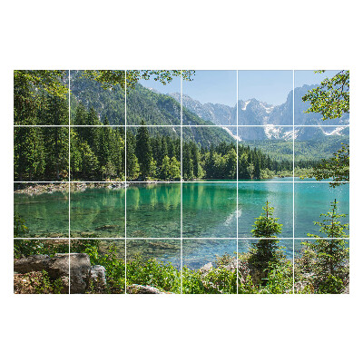 Samolepka na dlaždice Horská krajina s jezerem