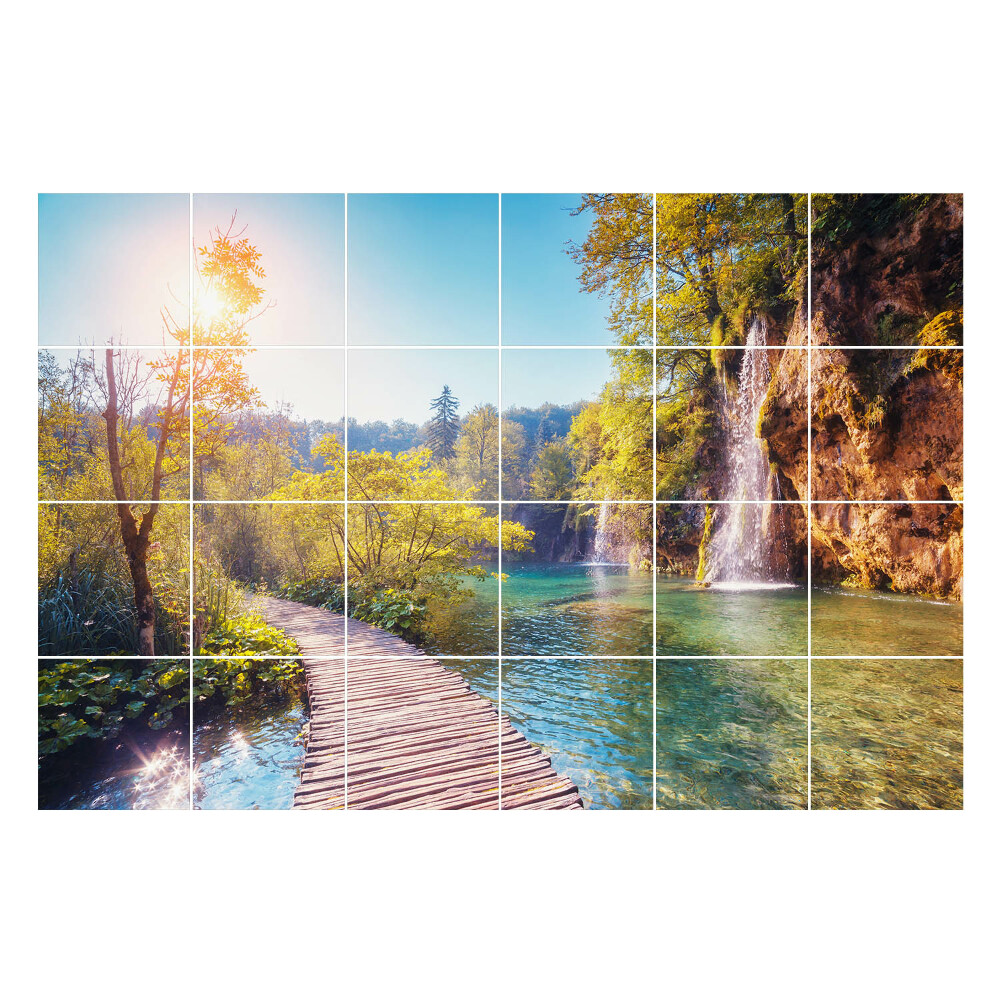 Samolepka na dlaždice Malebný vodopád a cesta