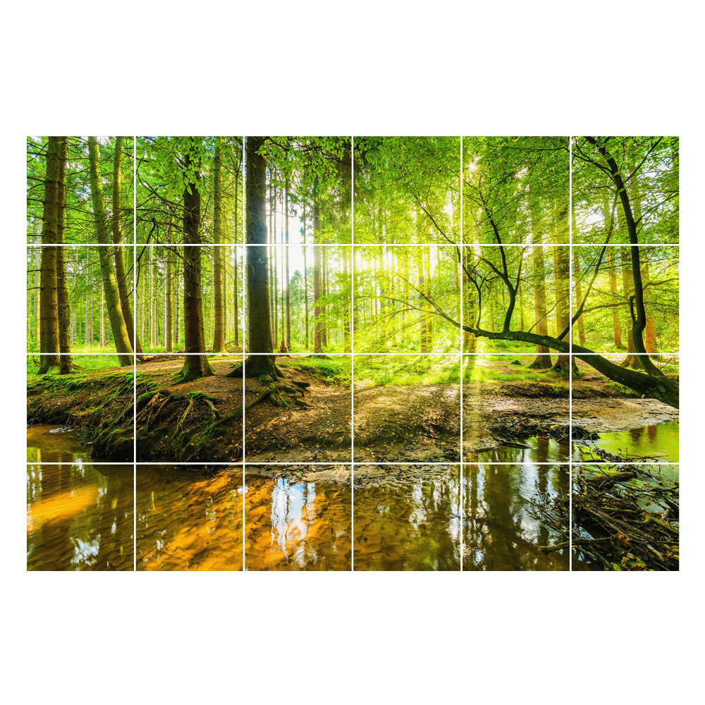 Nálepka na dlaždice Lesní krajina s potokem