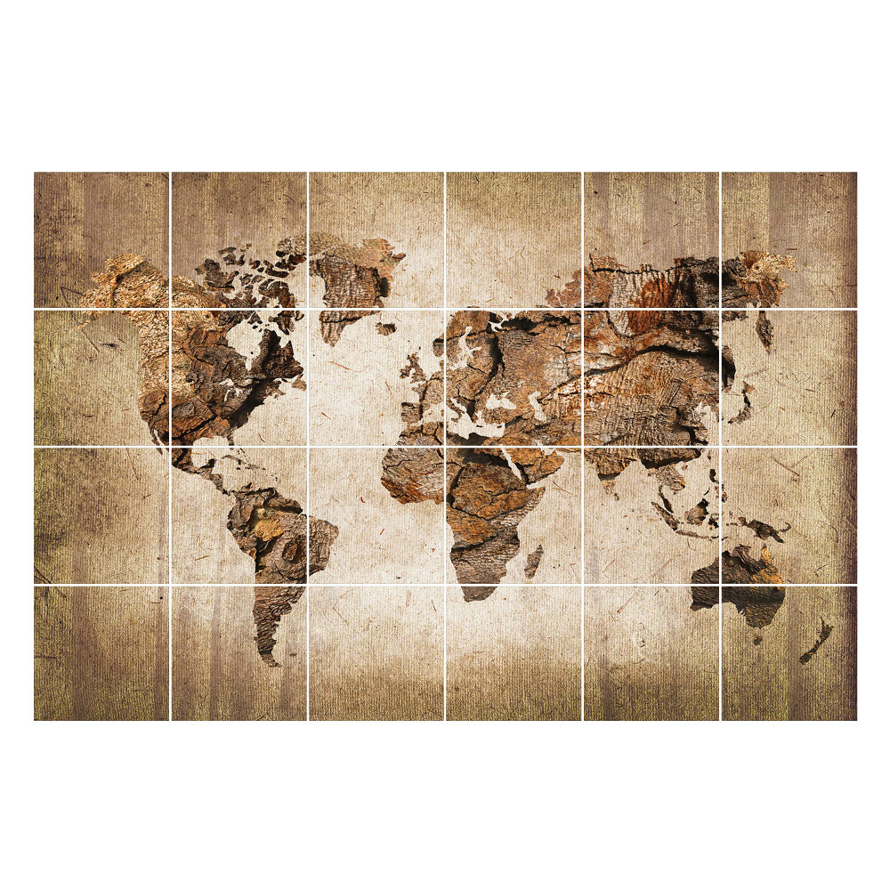 Nálepka na dlaždice Zemský kontinent ve dřevě
