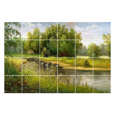 Nálepka na dlaždice Idylická krajina s řekou