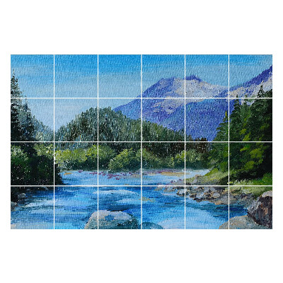 Nálepka na dlaždice Horská krajina s řekou