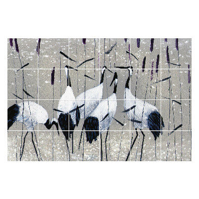 Nálepka na dlaždice Hejno ptáků v trávě