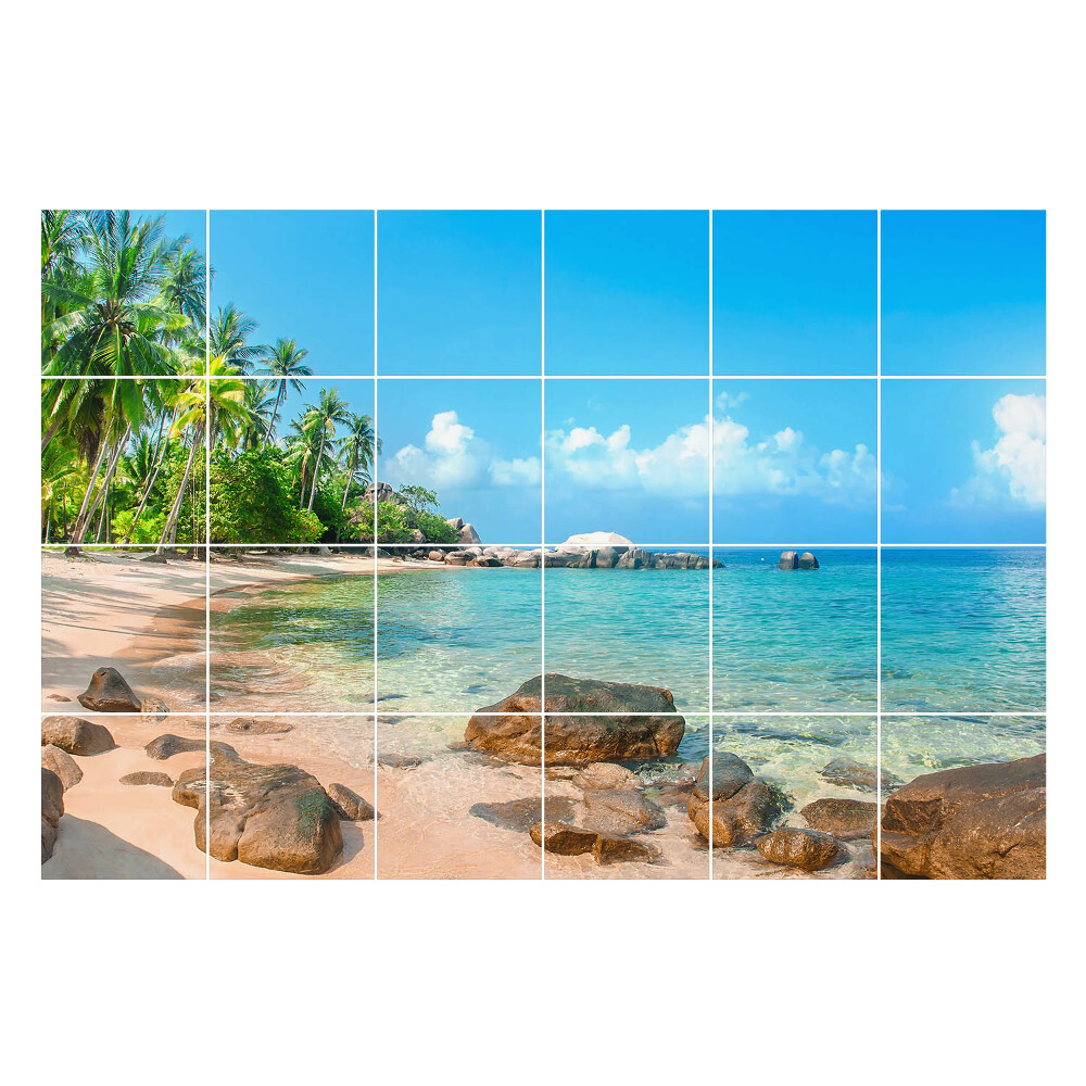 Samolepka na dlaždice Tropická pláž s kameny