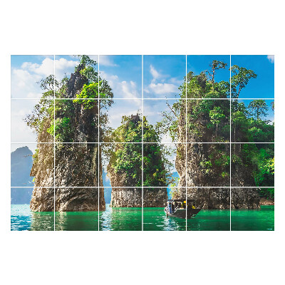 Samolepka na dlaždice Vodní skály s vegetací