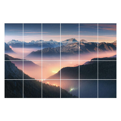 Samolepka na dlaždice Horská krajina za soumraku