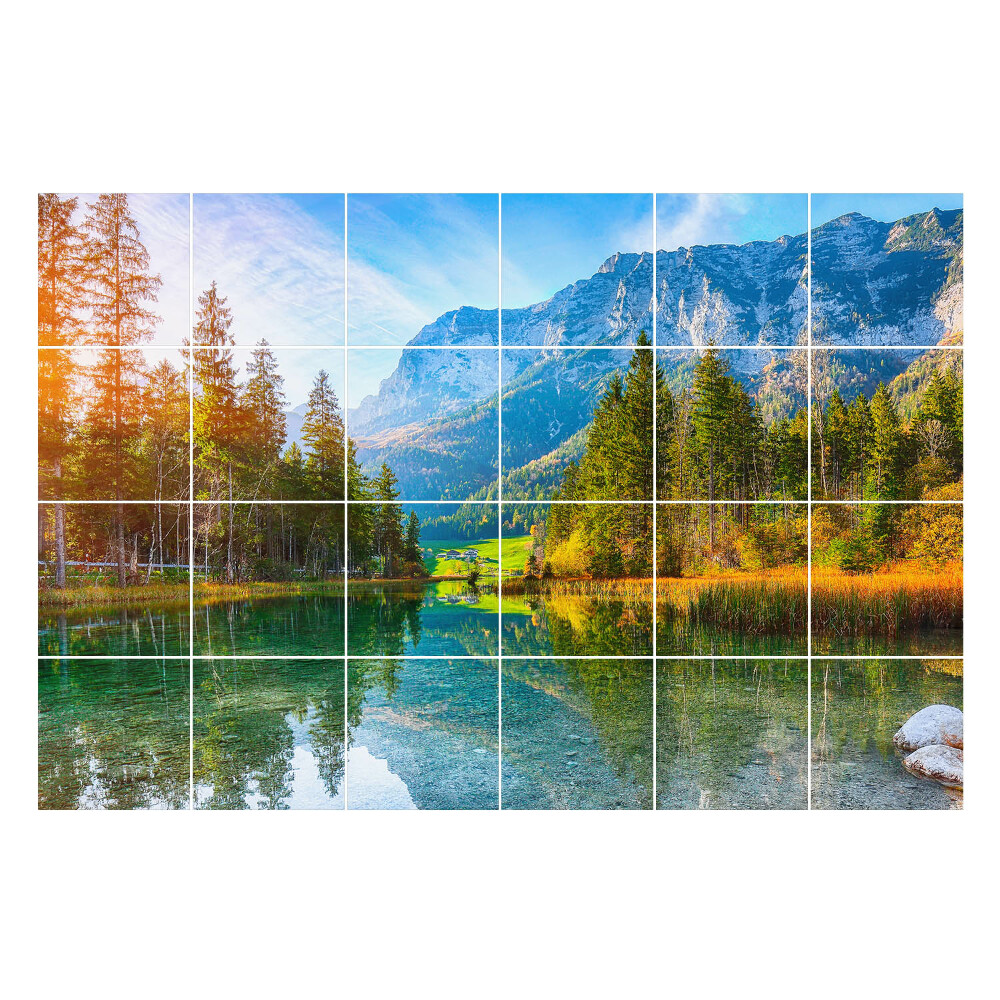 Samolepka na dlaždice Horská krajina s jezerem